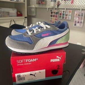 NIB Puma Kids Blue Gray Pink Green SoftFoam Sneaker
